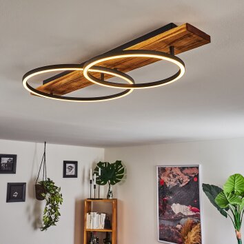 Pompu Deckenleuchte LED Holz dunkel, Schwarz, 2-flammig