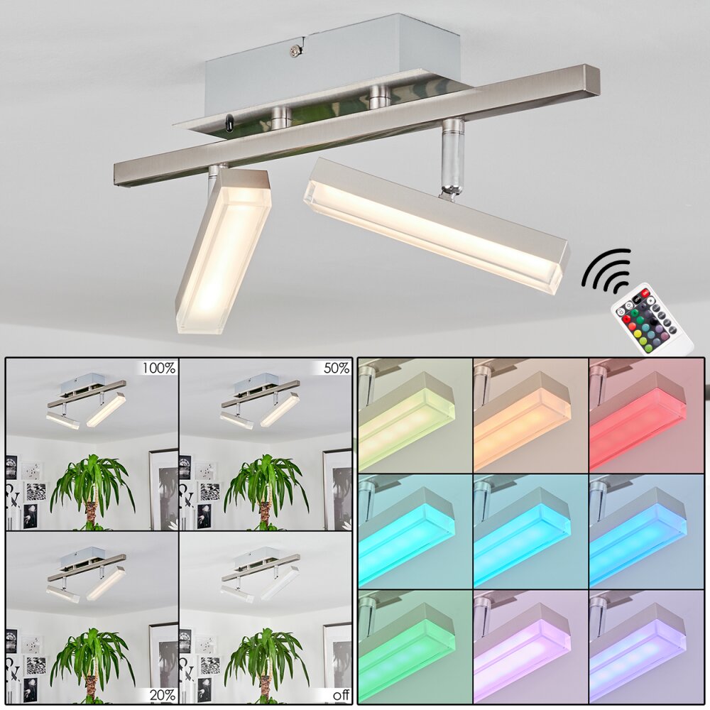 Vehkala Deckenleuchte LED Chrom, Nickel-Matt, 2-flammig, Fernbedienung, Farbwechsler main product photo