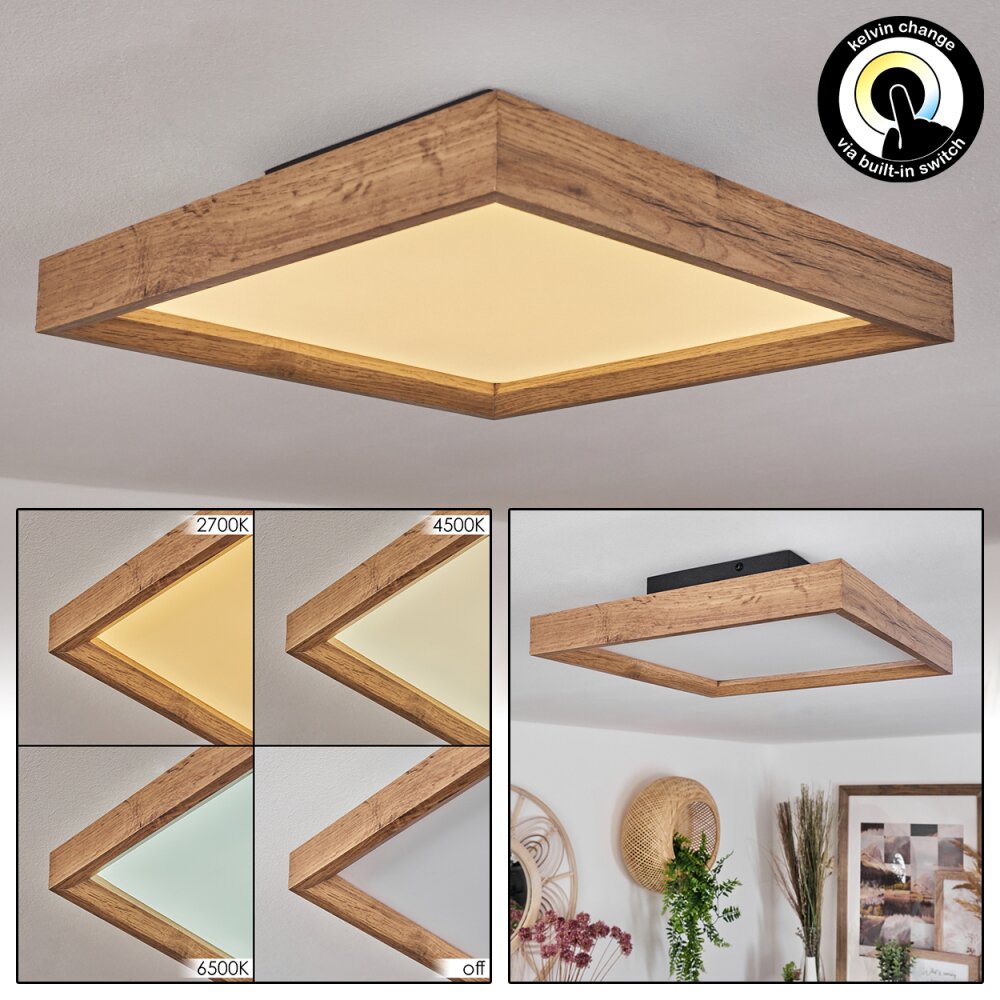 Longvic Deckenpanel LED Braun, Holzoptik, Schwarz, 1-flammig main product photo