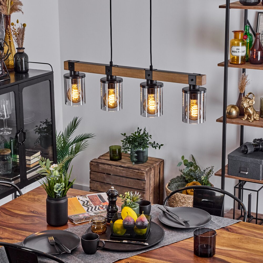 Roxa Pendelleuchte Holz hell, Schwarz, 4-flammig main product photo