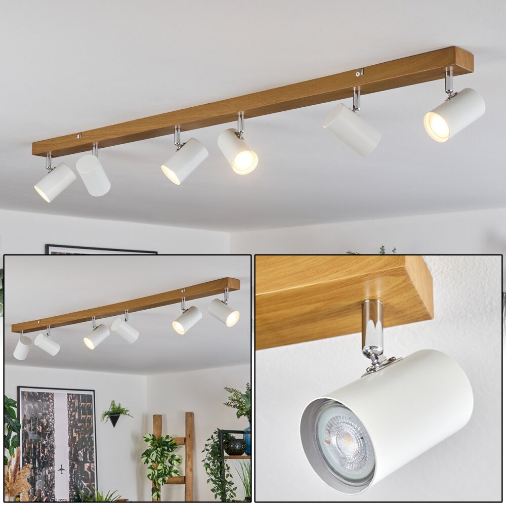 Gesteira Deckenleuchte Chrom, Holzoptik, 6-flammig main product photo