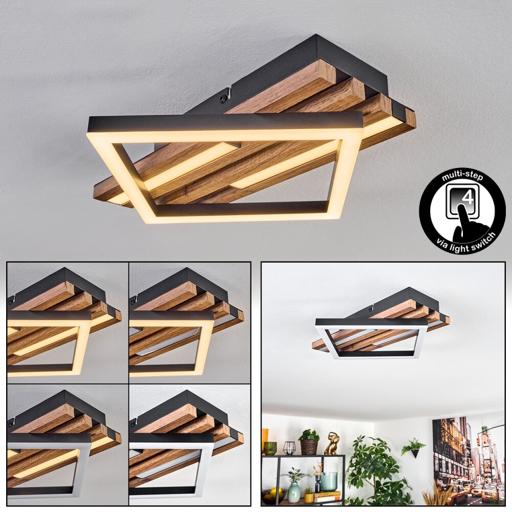 Ellekilde Deckenleuchte LED Braun, Holzoptik, Schwarz, 1-flammig main product photo