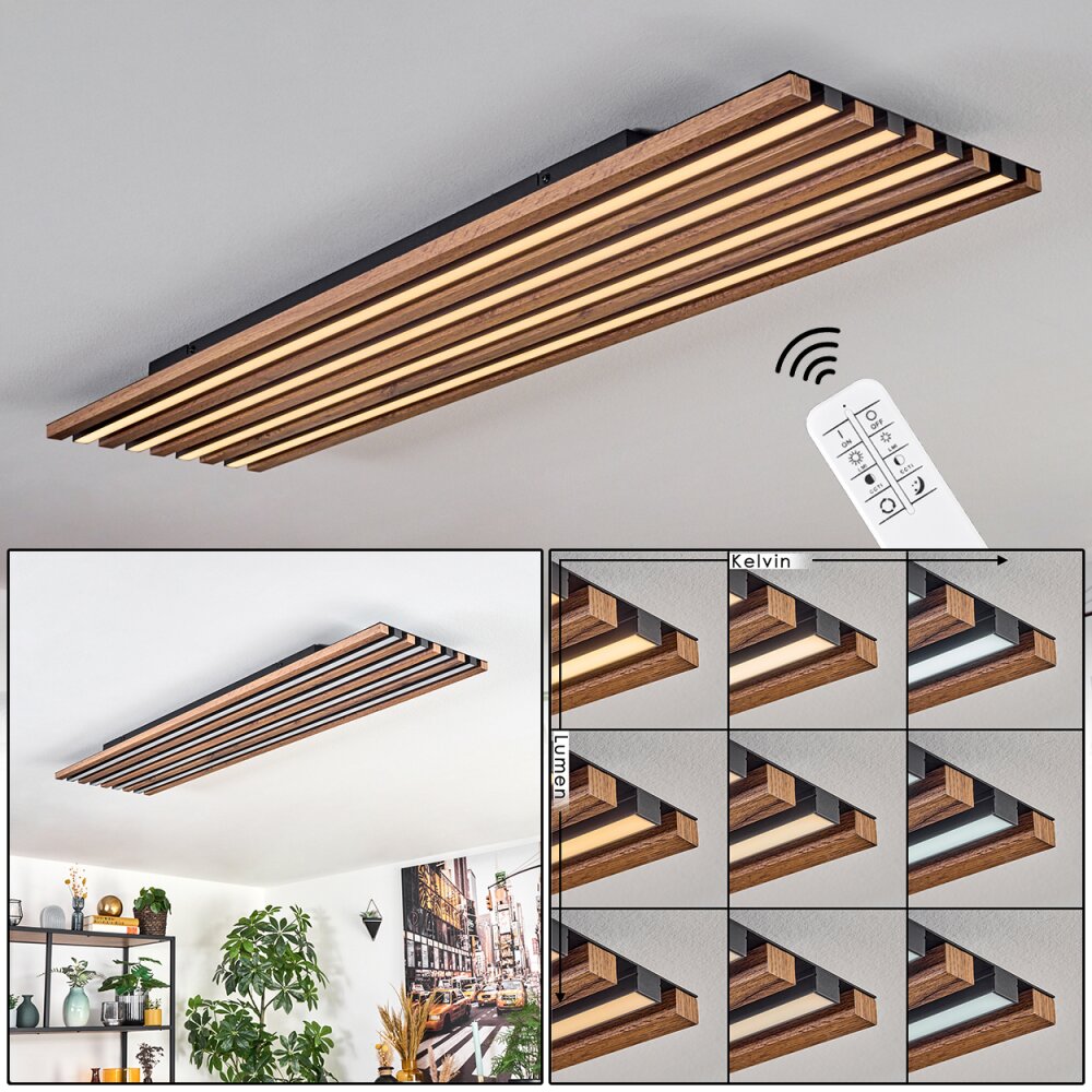 Tandragee Deckenleuchte LED Holzoptik, Schwarz, 1-flammig, Fernbedienung main product photo