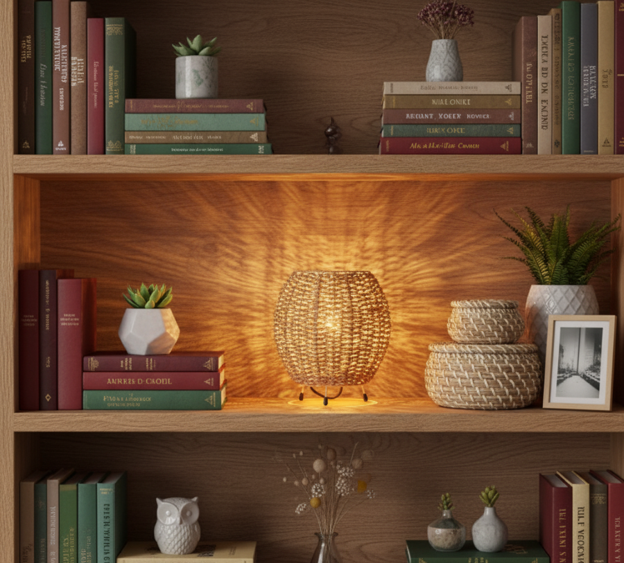 Malpica Tischleuchte im Bücherregal