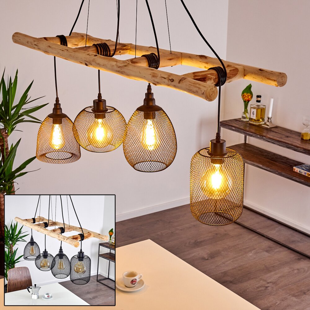 Canazei Pendelleuchte Holz hell, Schwarz, 4-flammig main product photo