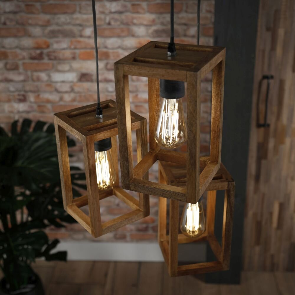 Siddeburen Pendelleuchte Holz dunkel, 3-flammig main product photo
