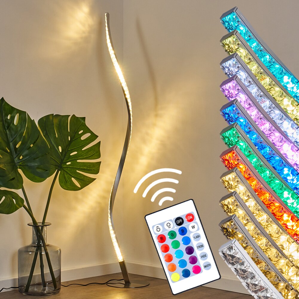 Saginaw Stehleuchte LED Nickel-Matt, 1-flammig, Fernbedienung, Farbwechsler main product photo