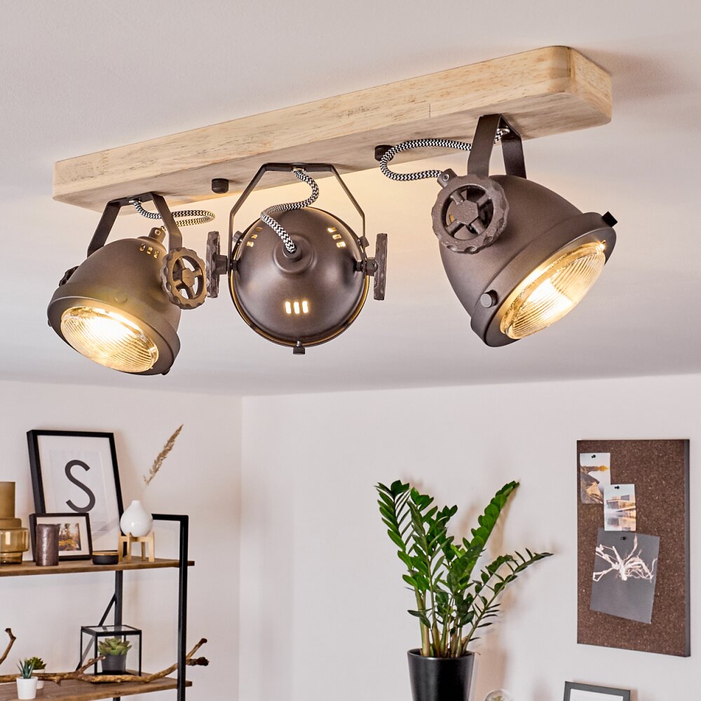 Herford Deckenleuchte Holz hell, Kupferfarben, 3-flammig main product photo