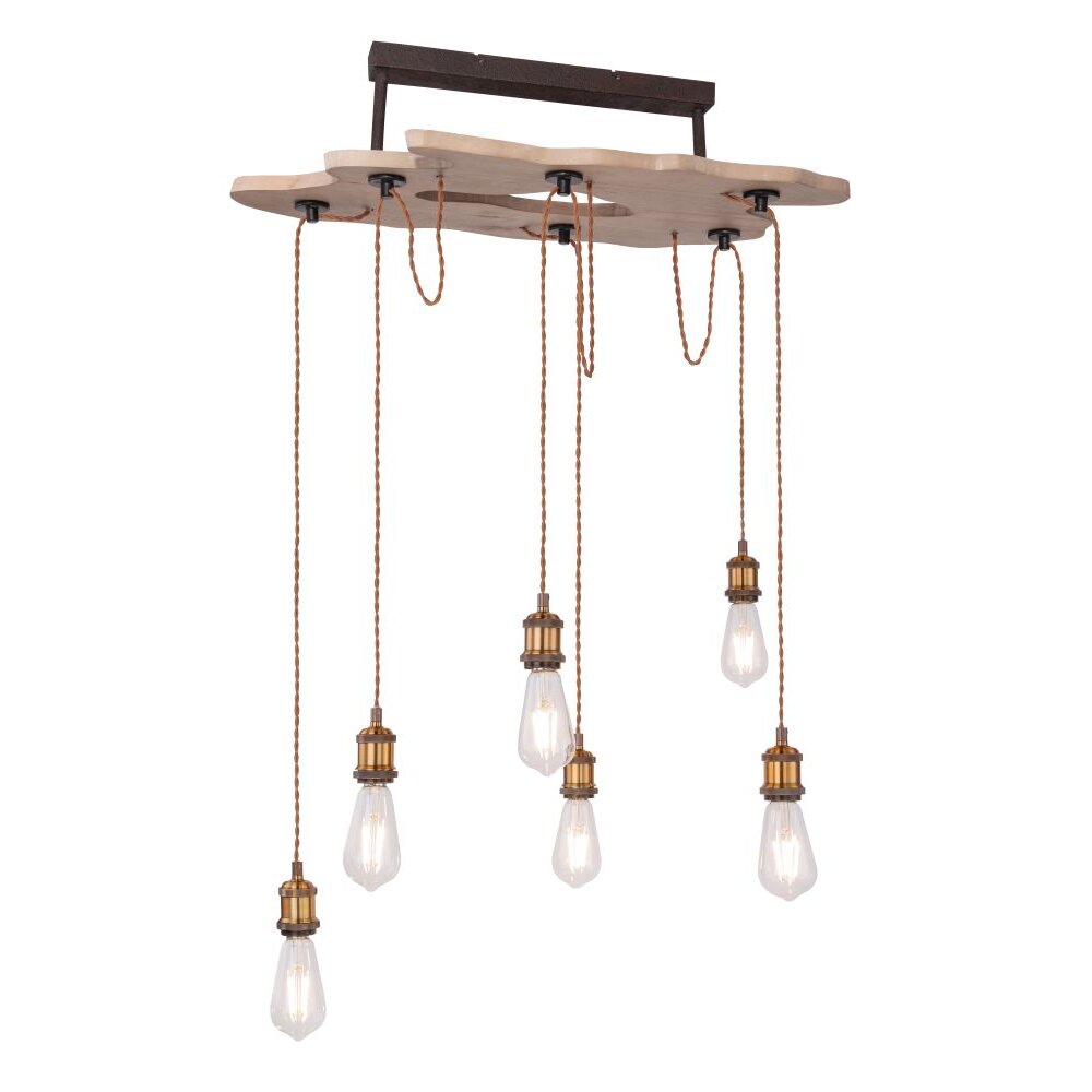 Globo MUCHA Hängeleuchte Holz hell, 6-flammig main product photo