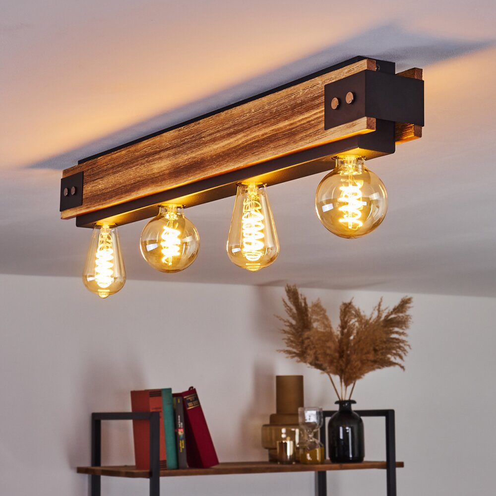 Yuma Deckenleuchte Holz dunkel, Schwarz, 4-flammig main product photo