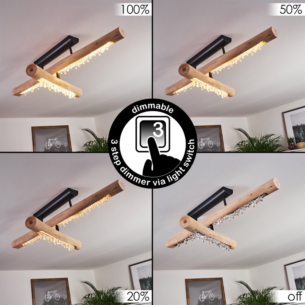 Rodeche Deckenleuchte LED Holz hell, Schwarz, 1-flammig