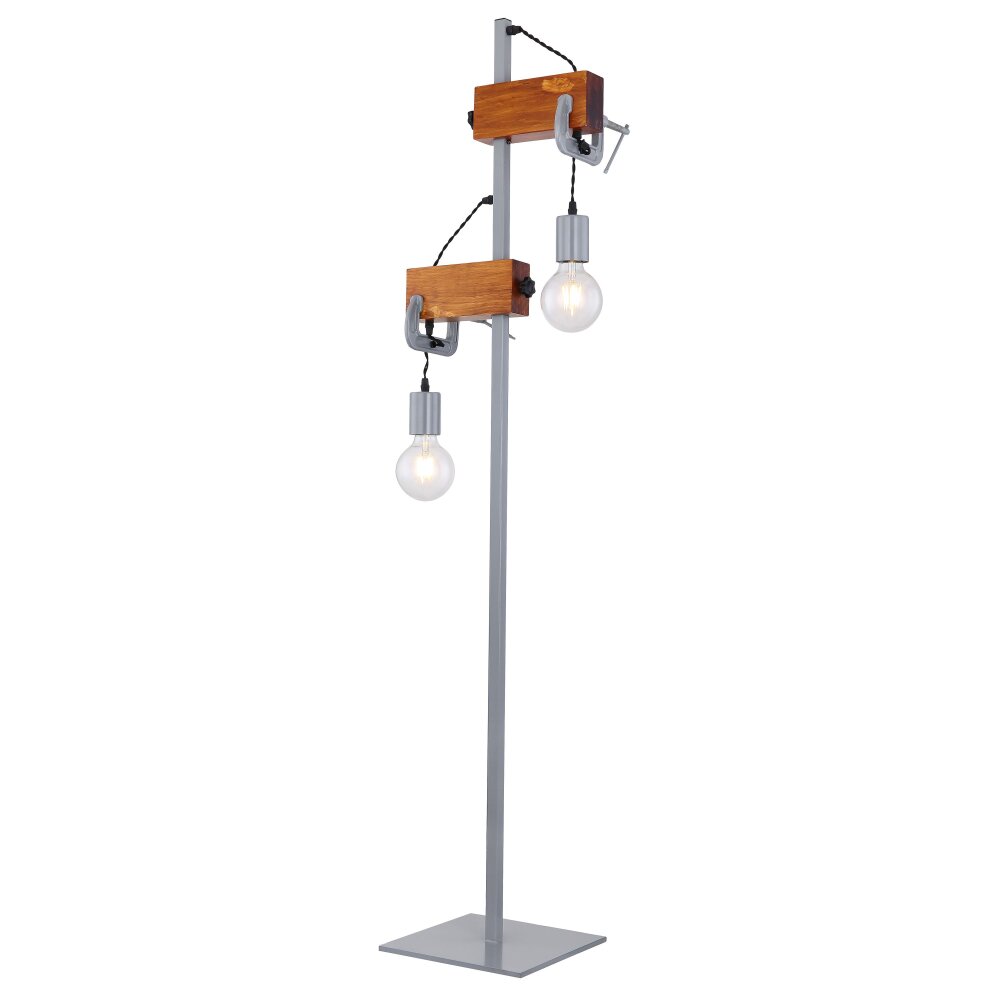 Globo LUDI Stehleuchte Grau, Holz dunkel, 2-flammig main product photo