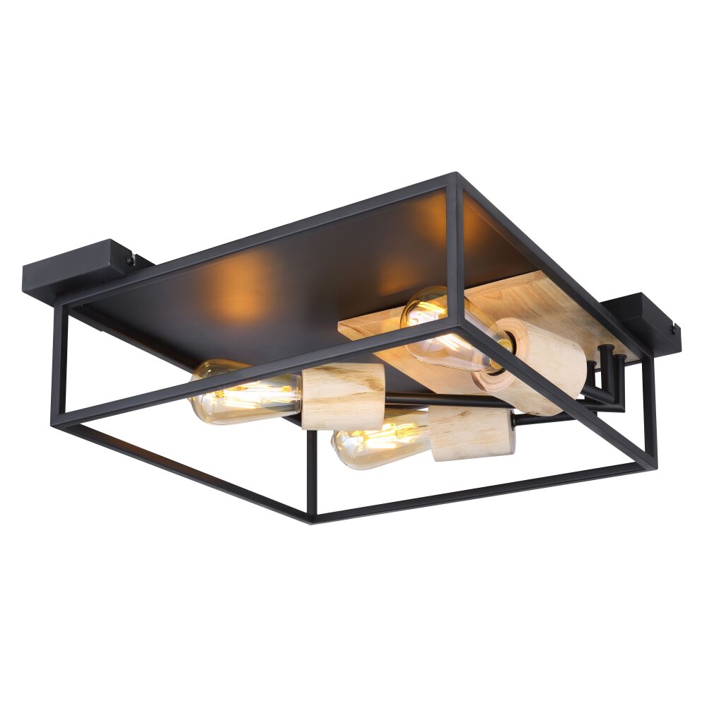 Globo HAGAR Deckenleuchte Holz hell, Schwarz, 3-flammig main product photo