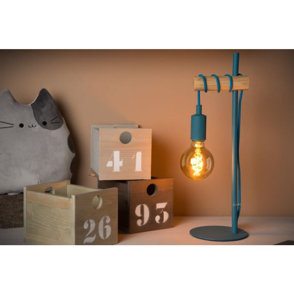 Lucide Pola Tischleuchte Blau, Holz hell, 1-flammig main product photo