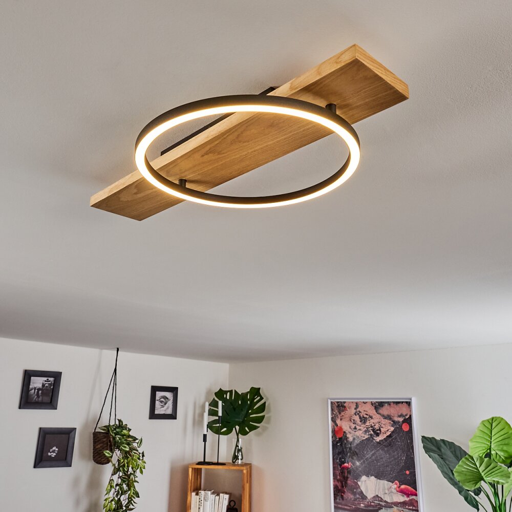 Pompu Deckenleuchte LED Holz hell, Schwarz, 1-flammig main product photo