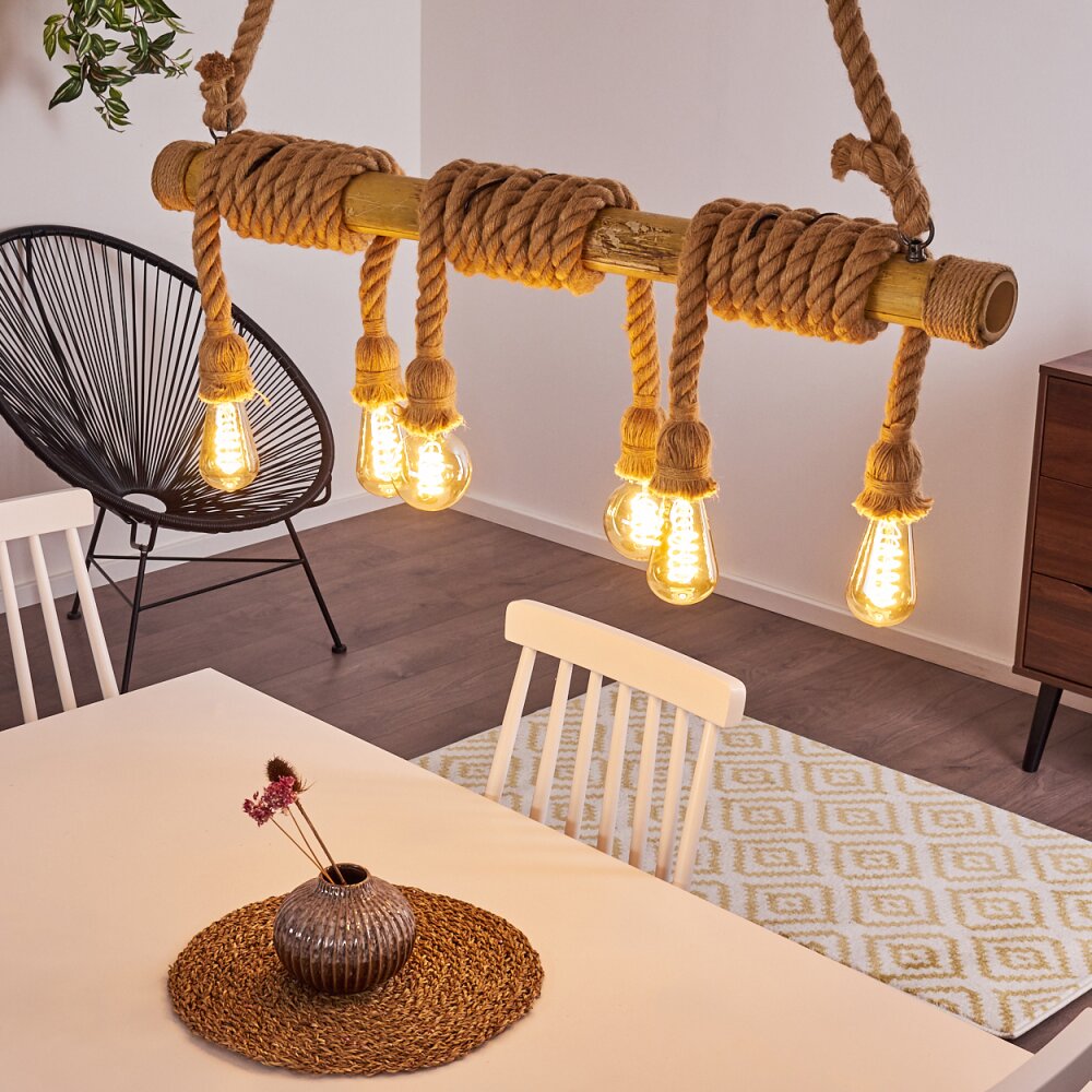 Menamini Hängeleuchte Anthrazit, Braun, Holz dunkel, 6-flammig main product photo