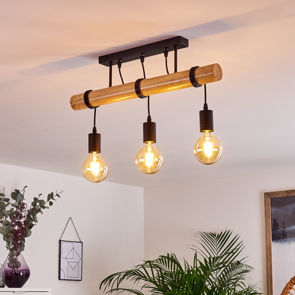 Yaak Deckenleuchte Holz hell, Schwarz, 3-flammig main product photo