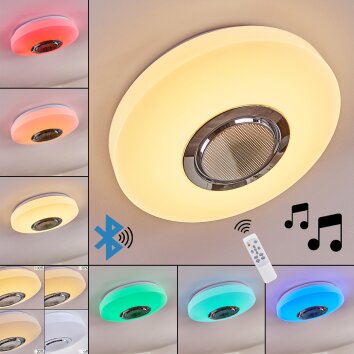 Sambani  Deckenleuchte LED Chrom, Weiß, 1-flammig, Fernbedienung, Farbwechsler