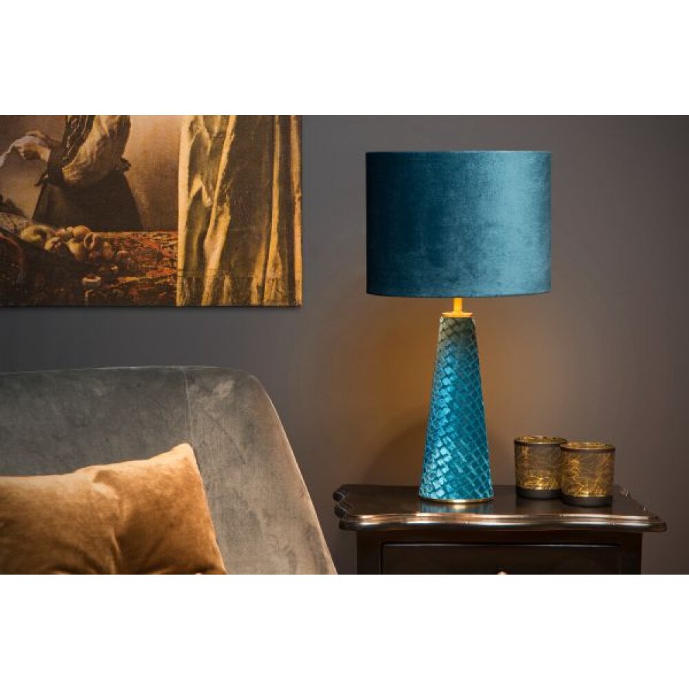 Lucide VELVET Tischleuchte Blau, Messing, 1-flammig main product photo