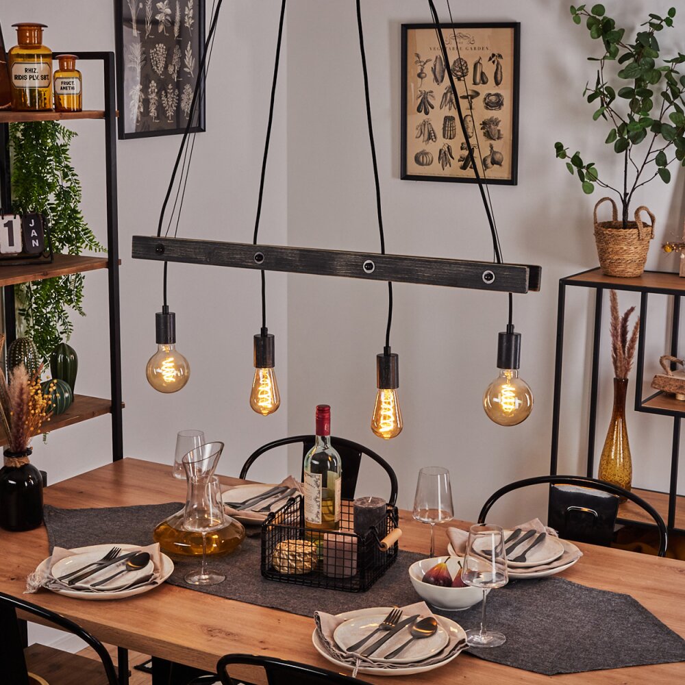 Aarhus Pendelleuchte Holz dunkel, Schwarz, 4-flammig main product photo