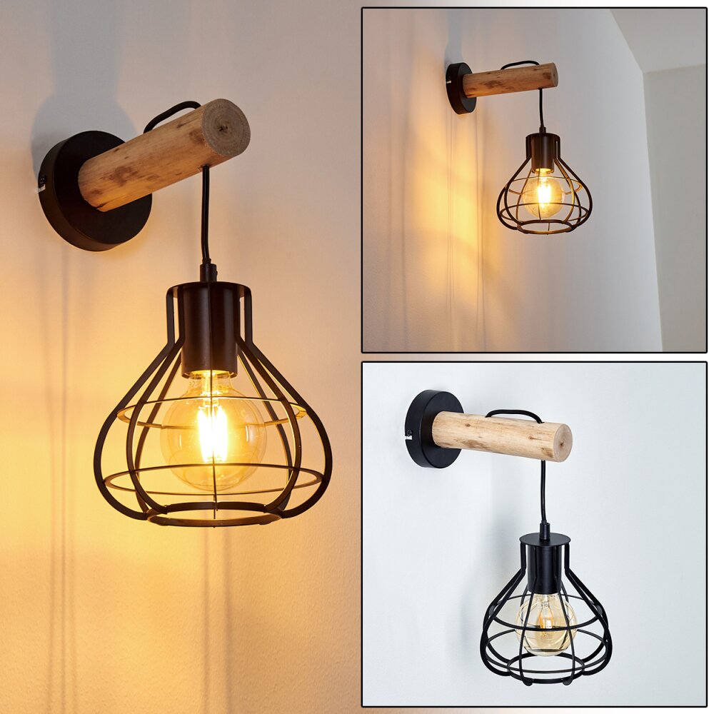 Gainesville Wandleuchte Holz hell, Schwarz, 1-flammig main product photo