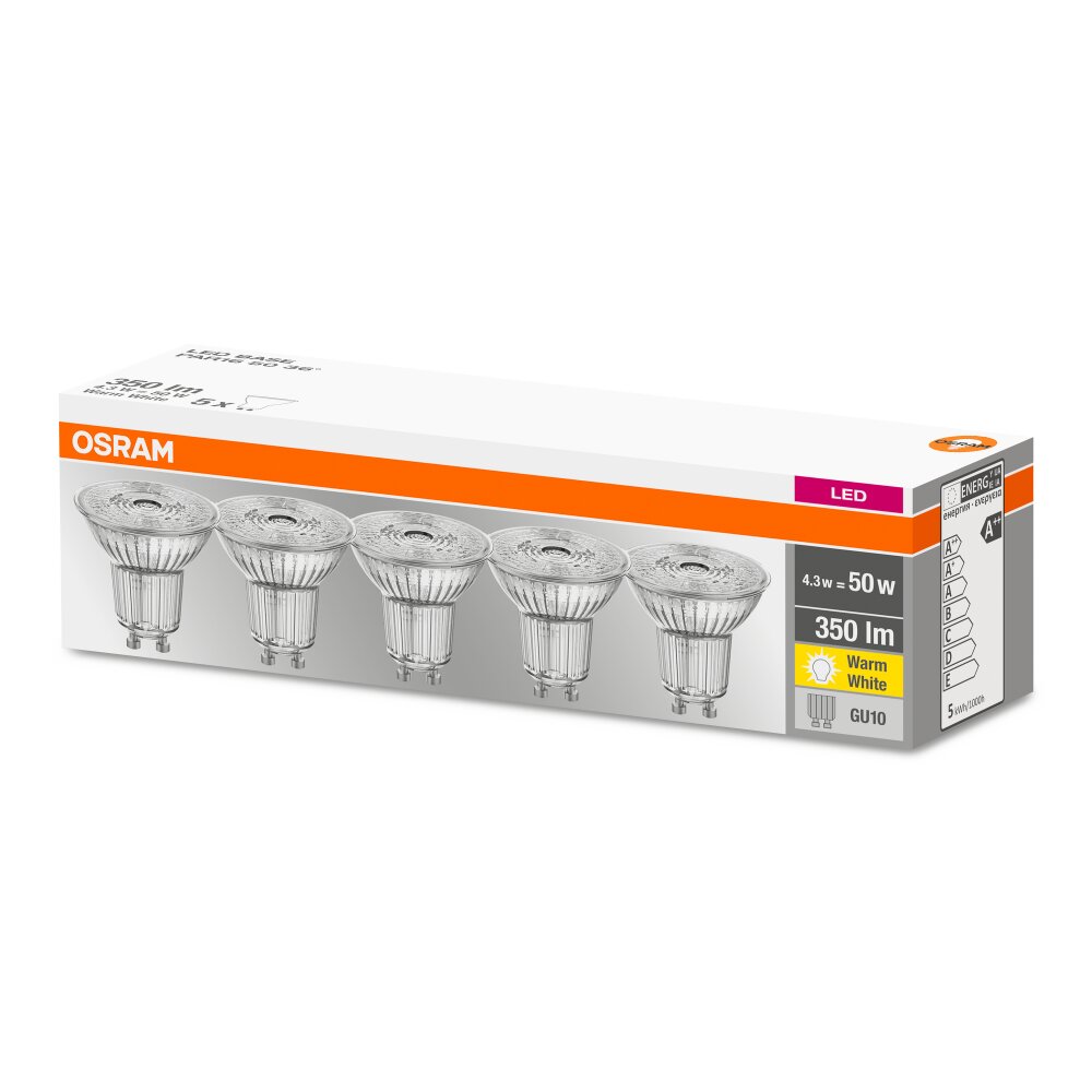 Osram 5er Set LED GU10 4,3 Watt 2700 Kelvin 350 Lumen main product photo