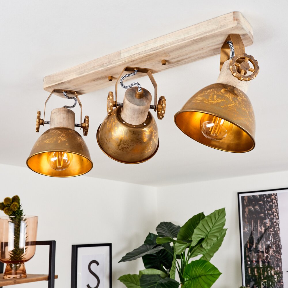 Orny Deckenleuchte Bronze, Holz hell, 3-flammig