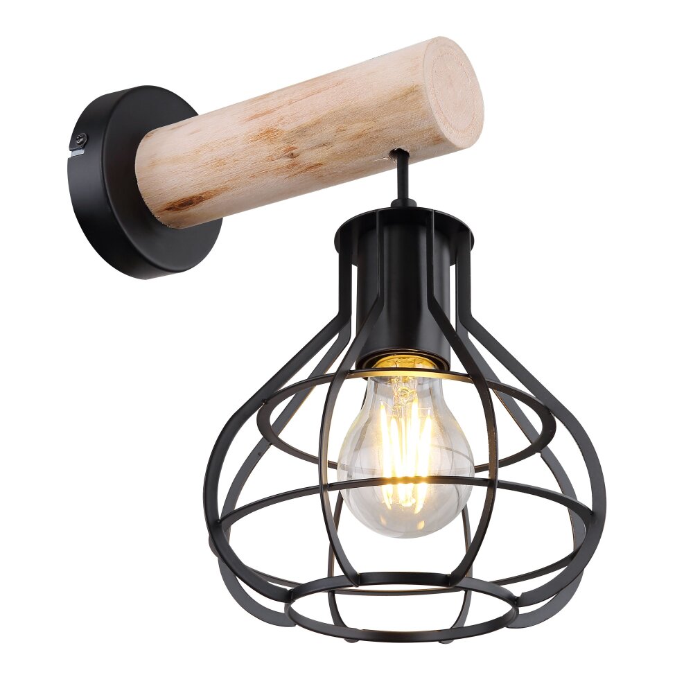 Globo CLASTRA Wandleuchte Holz hell, Schwarz, 1-flammig main product photo