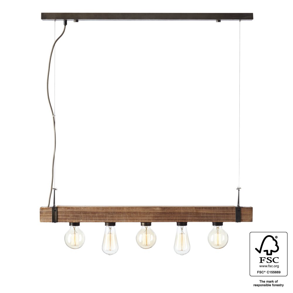 Brilliant Woodhill Pendelleuchte Holz dunkel, Schwarz, 5-flammig main product photo