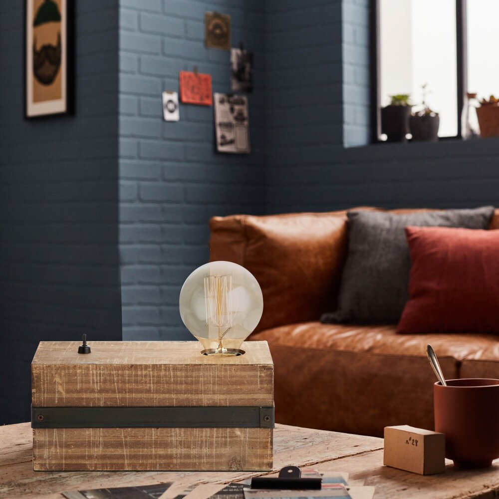 Brilliant Woodhill Tischleuchte Holz dunkel, Schwarz, 1-flammig main product photo