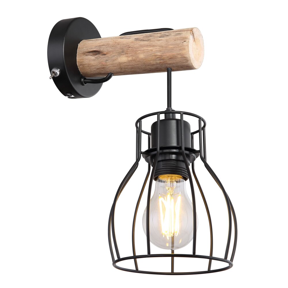 Globo MINA Wandleuchte Holz hell, Schwarz, 1-flammig main product photo