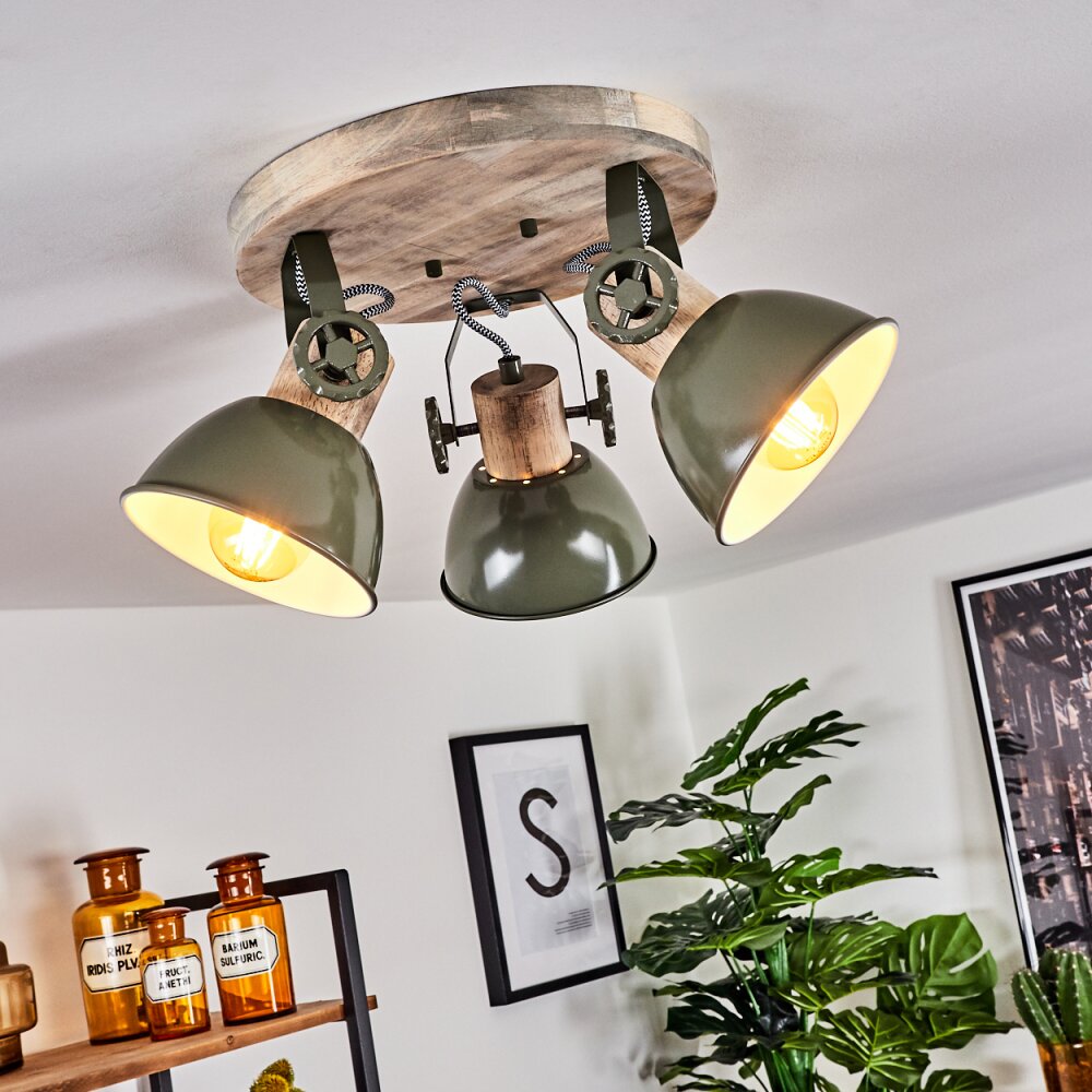 Orny Deckenleuchte Grün, Holz hell, 3-flammig main product photo