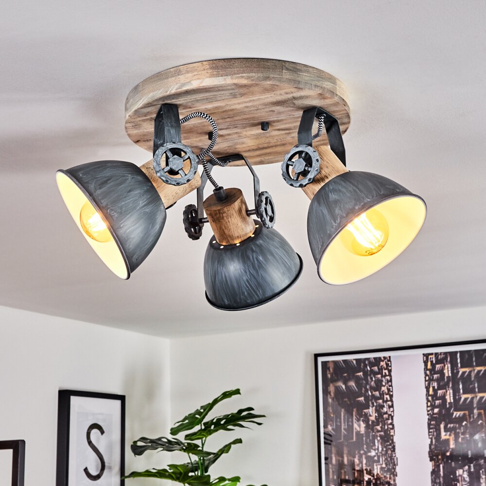 Orny Deckenleuchte Grau, Holz hell, 3-flammig main product photo