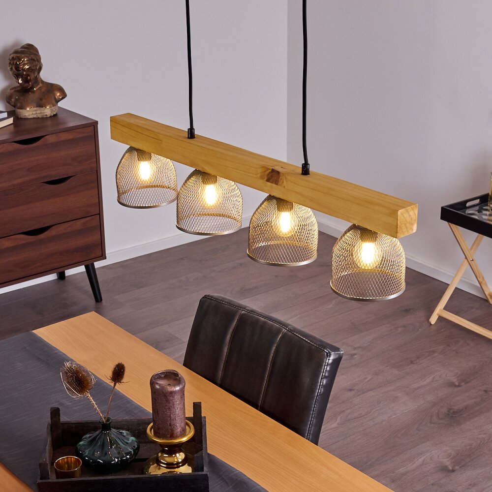Camotes Pendelleuchte Holz hell, Nickel-Matt, 4-flammig main product photo