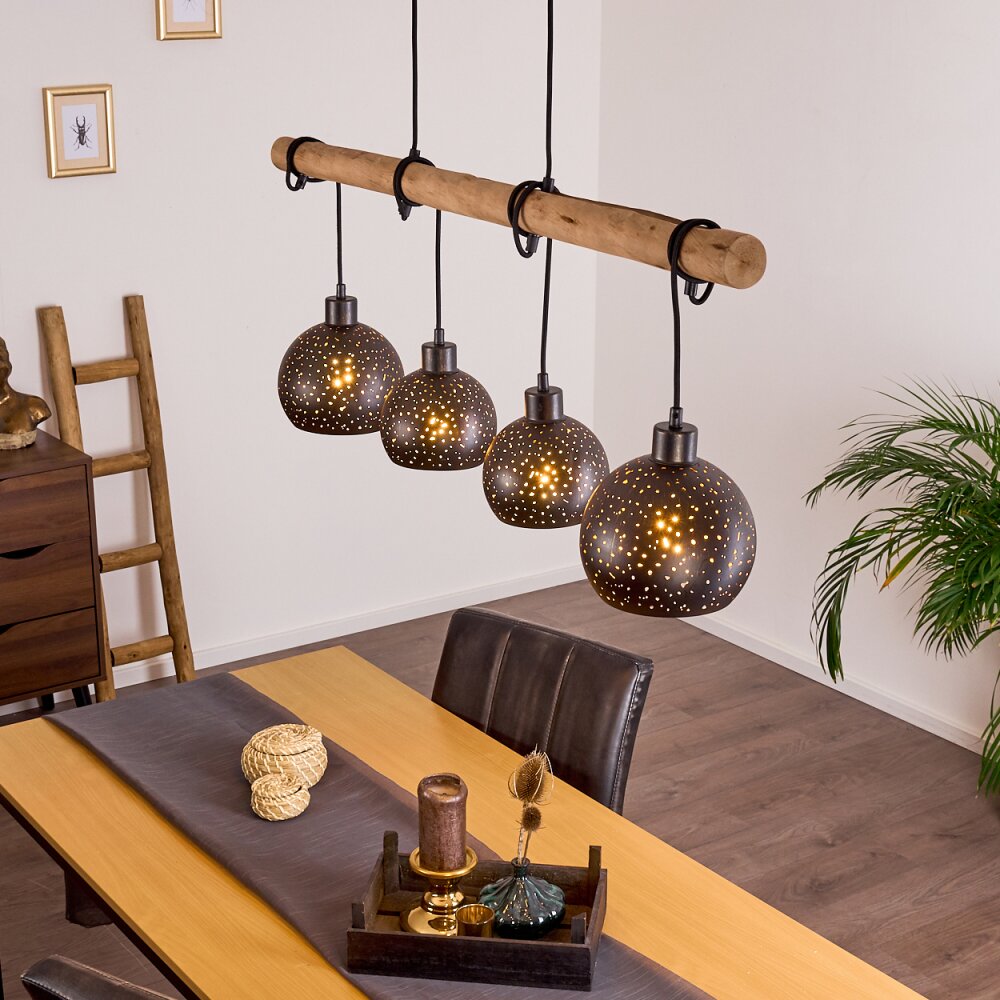 Imana Pendelleuchte Holz hell, Schwarz, 4-flammig main product photo