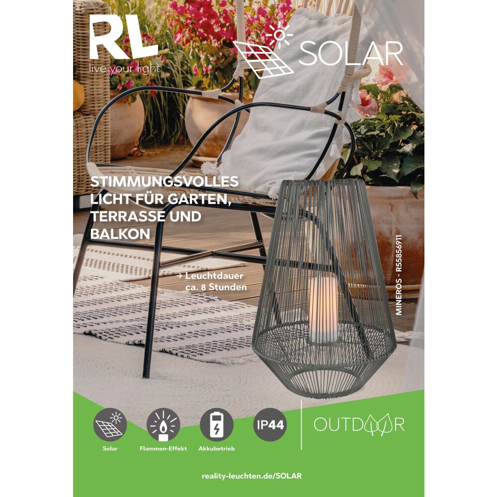 Reality Mineros Solar-Außentischleuchte LED Grau, 1-flammig main product photo