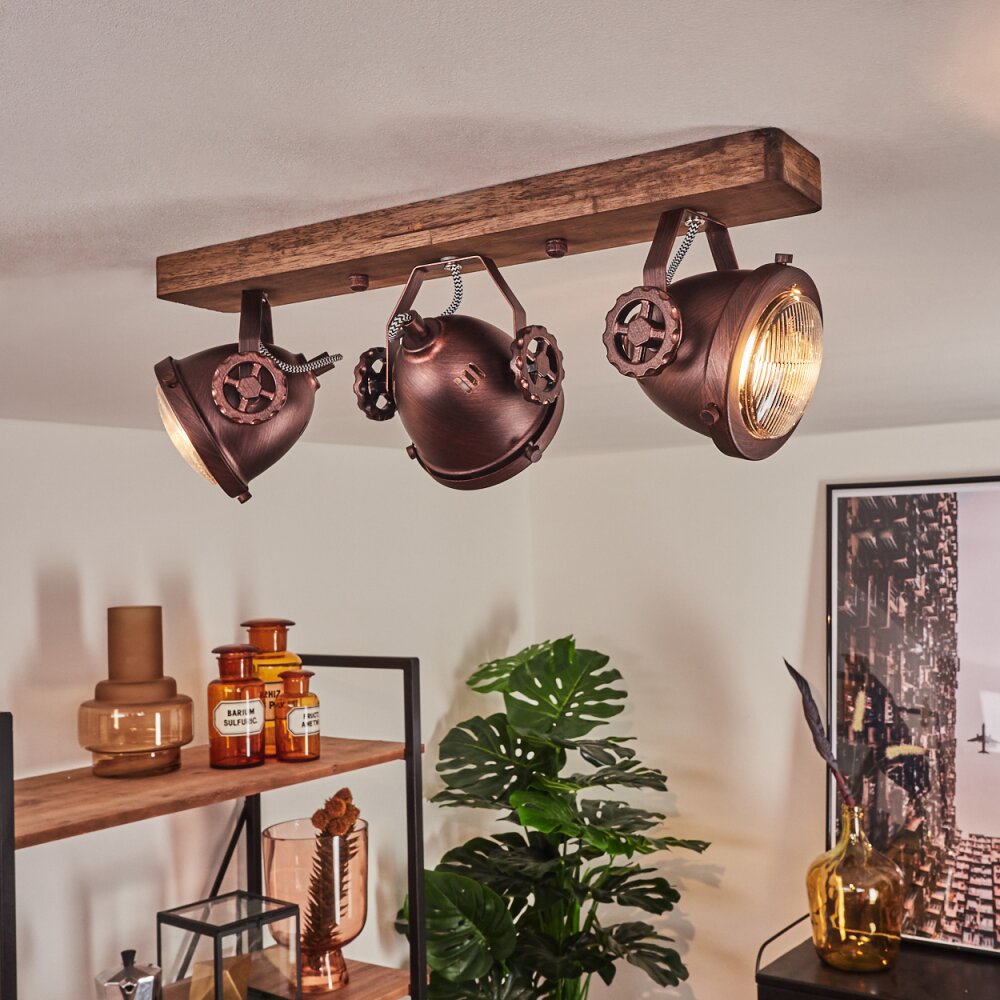 Herford Deckenleuchte Holz dunkel, Rostfarben, 3-flammig main product photo