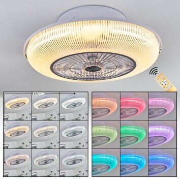 Riccione Deckenventilator LED Weiß, 1-flammig, Fernbedienung, Farbwechsler
