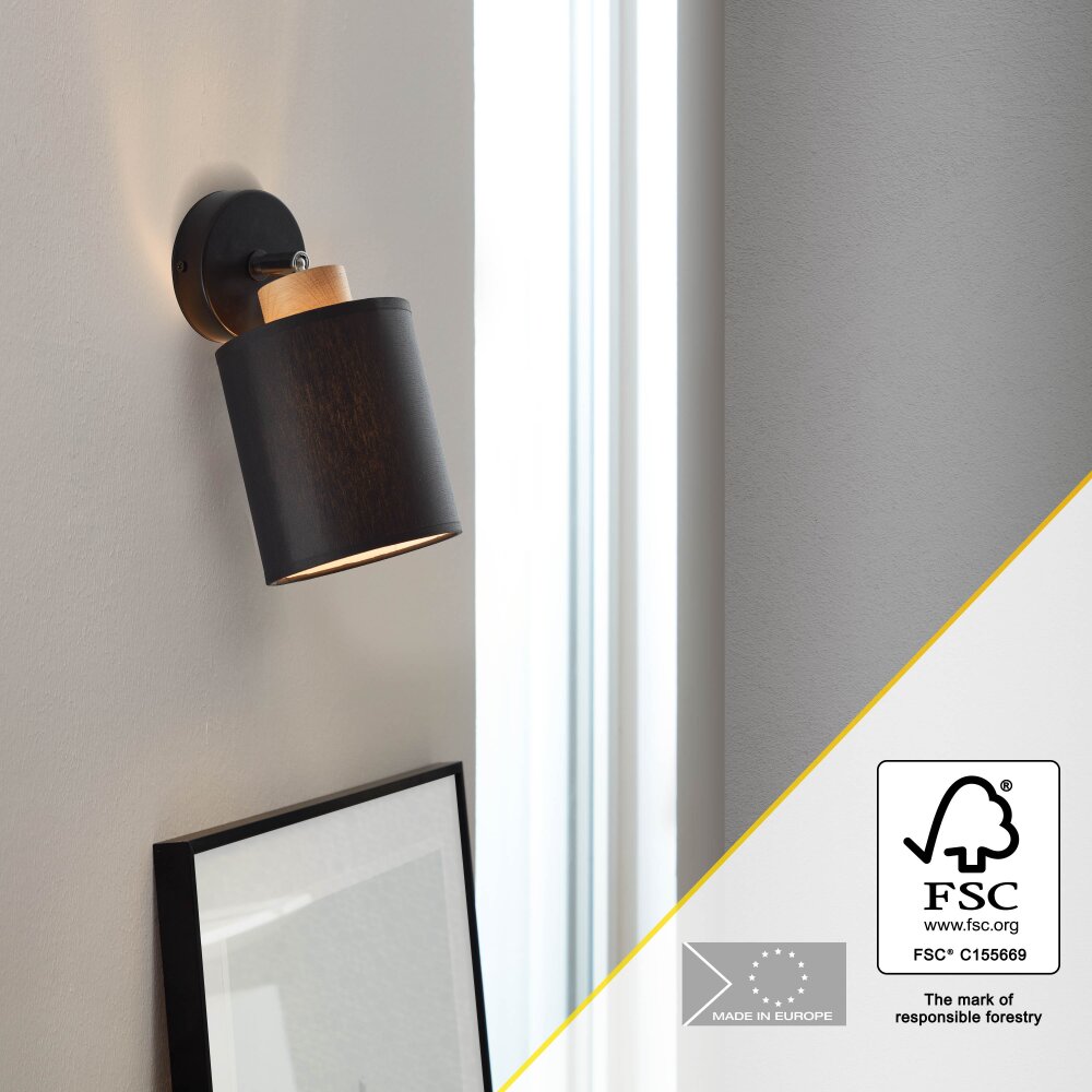 Brilliant Vonnie Wandleuchte Holz hell, Schwarz, 1-flammig main product photo