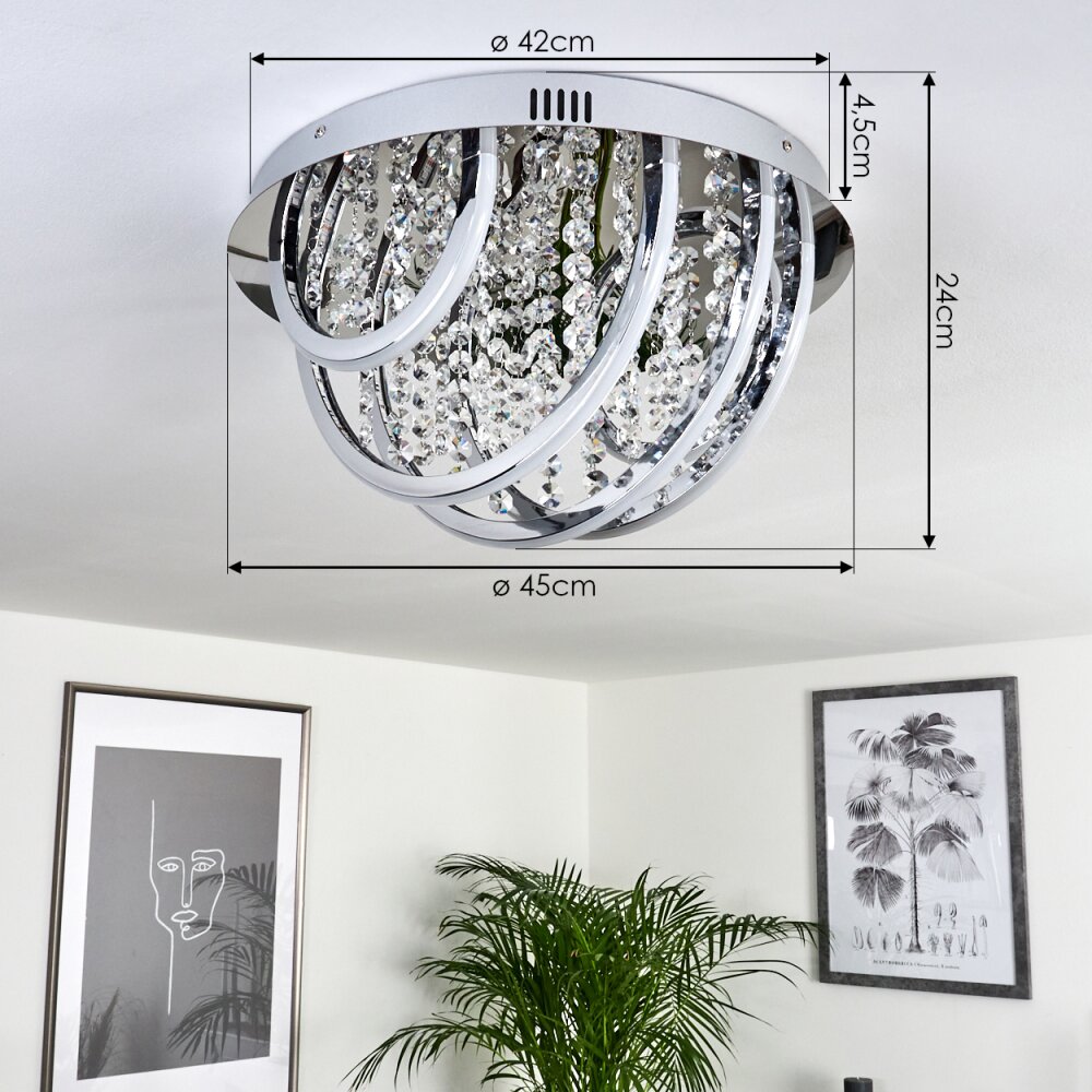 Toirano Deckenleuchte LED Chrom, Glitzereffekt, Silber, Weiß, 2-flammig, Fernbedienung, Farbwechsler