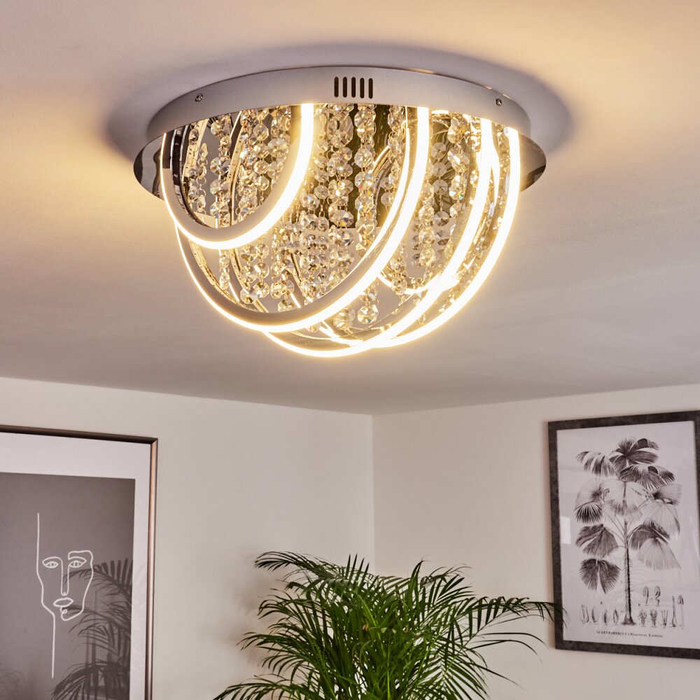 Toirano Deckenleuchte LED Chrom, Glitzereffekt, Silber, Weiß, 2-flammig, Fernbedienung, Farbwechsler