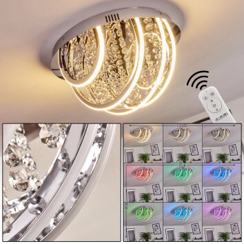 Toirano Deckenleuchte LED Chrom, Glitzereffekt, Silber, Weiß, 2-flammig, Fernbedienung, Farbwechsler