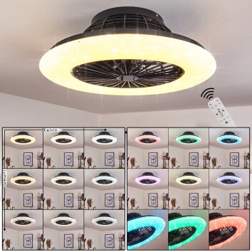 Piraeus Deckenventilator LED Schwarz, 1-flammig, Fernbedienung, Farbwechsler
