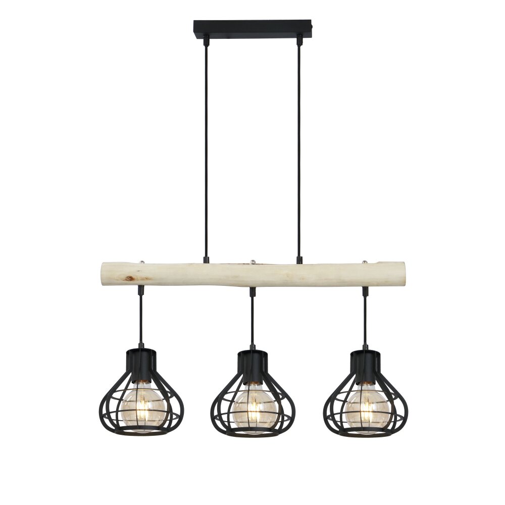 Globo CLASTRA Hängeleuchte Holz hell, Schwarz, 3-flammig main product photo