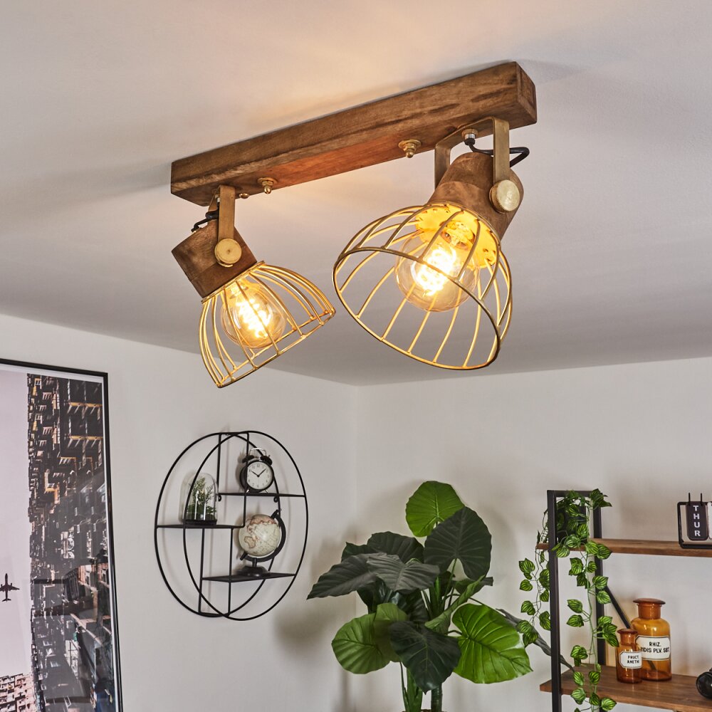 Grunnfjord Deckenleuchte Gold, Holz dunkel, 2-flammig main product photo