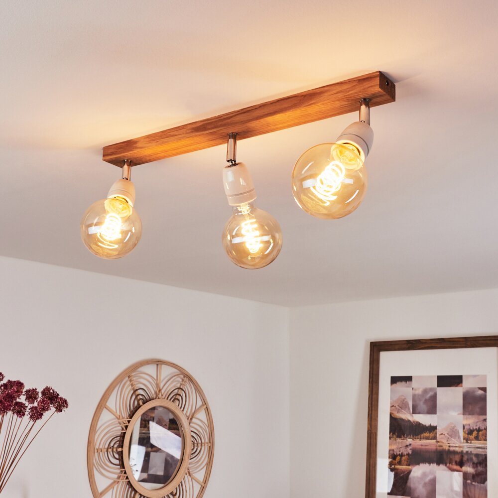 Musland Deckenleuchte Chrom, Holz dunkel, Weiß, 3-flammig main product photo