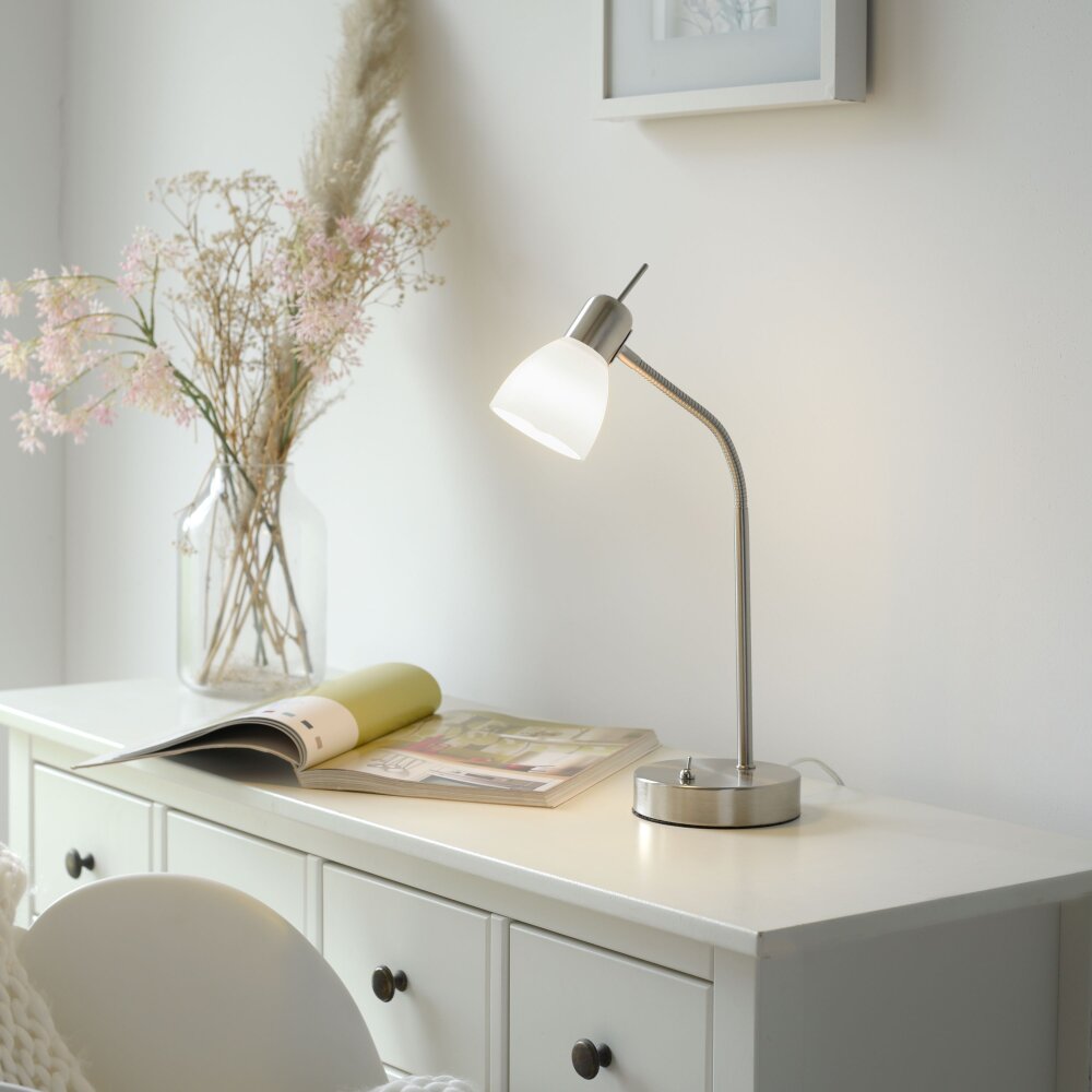Leuchten Direkt KARO Tischleuchte Stahl gebürstet, 1-flammig main product photo