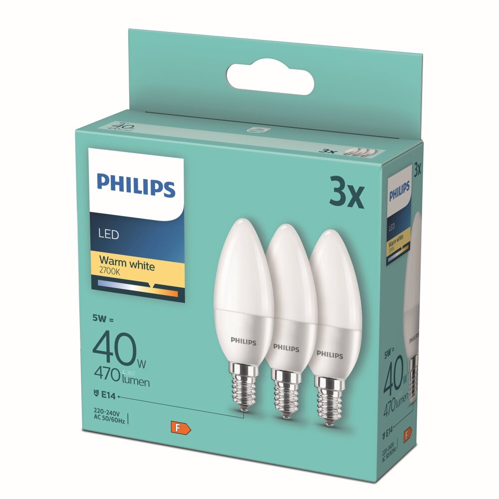 Philips LED E14 5 Watt 2700 Kelvin 470 Lumen 3er Set main product photo