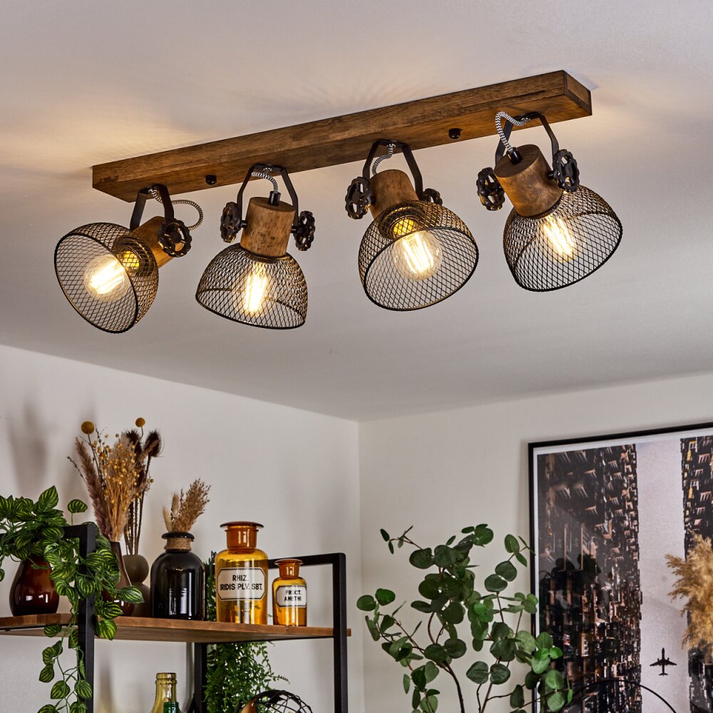 Orny Deckenleuchte Holz dunkel, Schwarz, 4-flammig main product photo