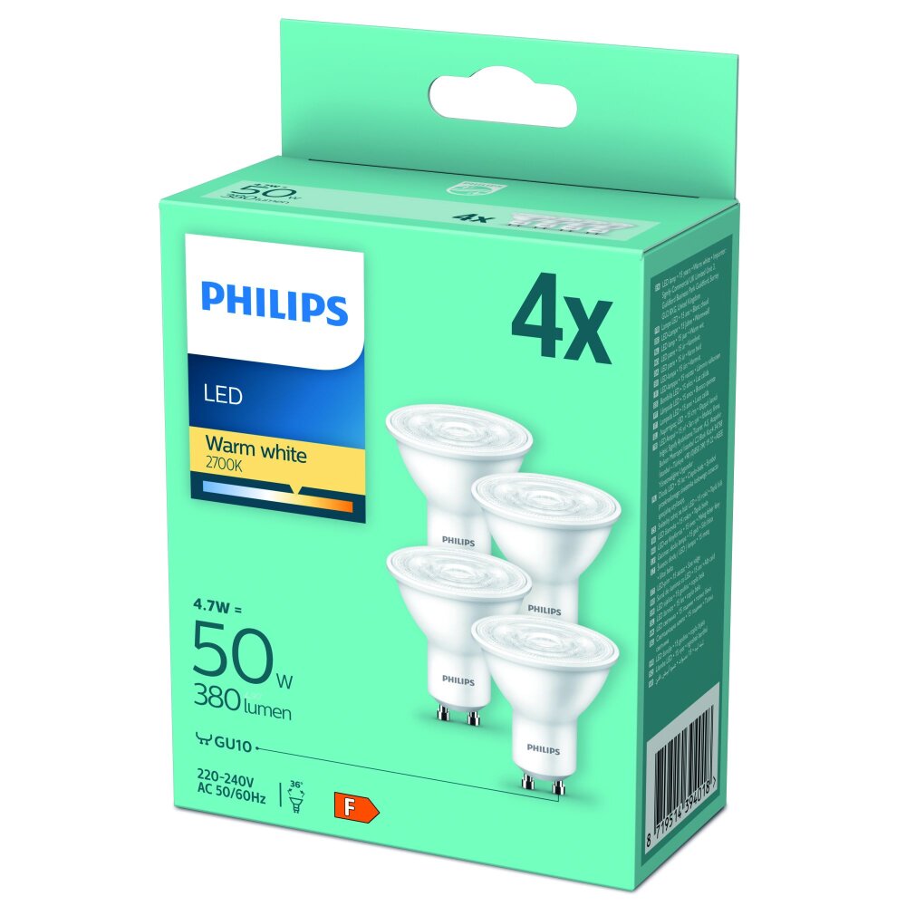Philips LED GU10 4,7 Watt 2700 Kelvin 345 Lumen 4er Set main product photo